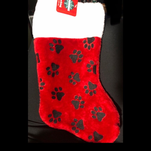 Red with Black Paw Prints and White Cuff Christmas Stocking pet dog cat stocking - Picture 1 of 2
